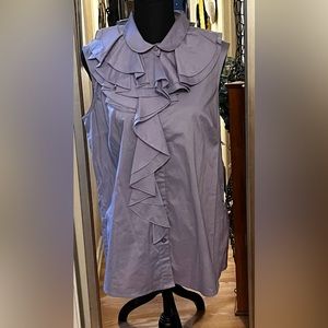 New Simply Vera Gamine Chic Subtle Periwinkle Ruffle Neck Sleeveless Button Top